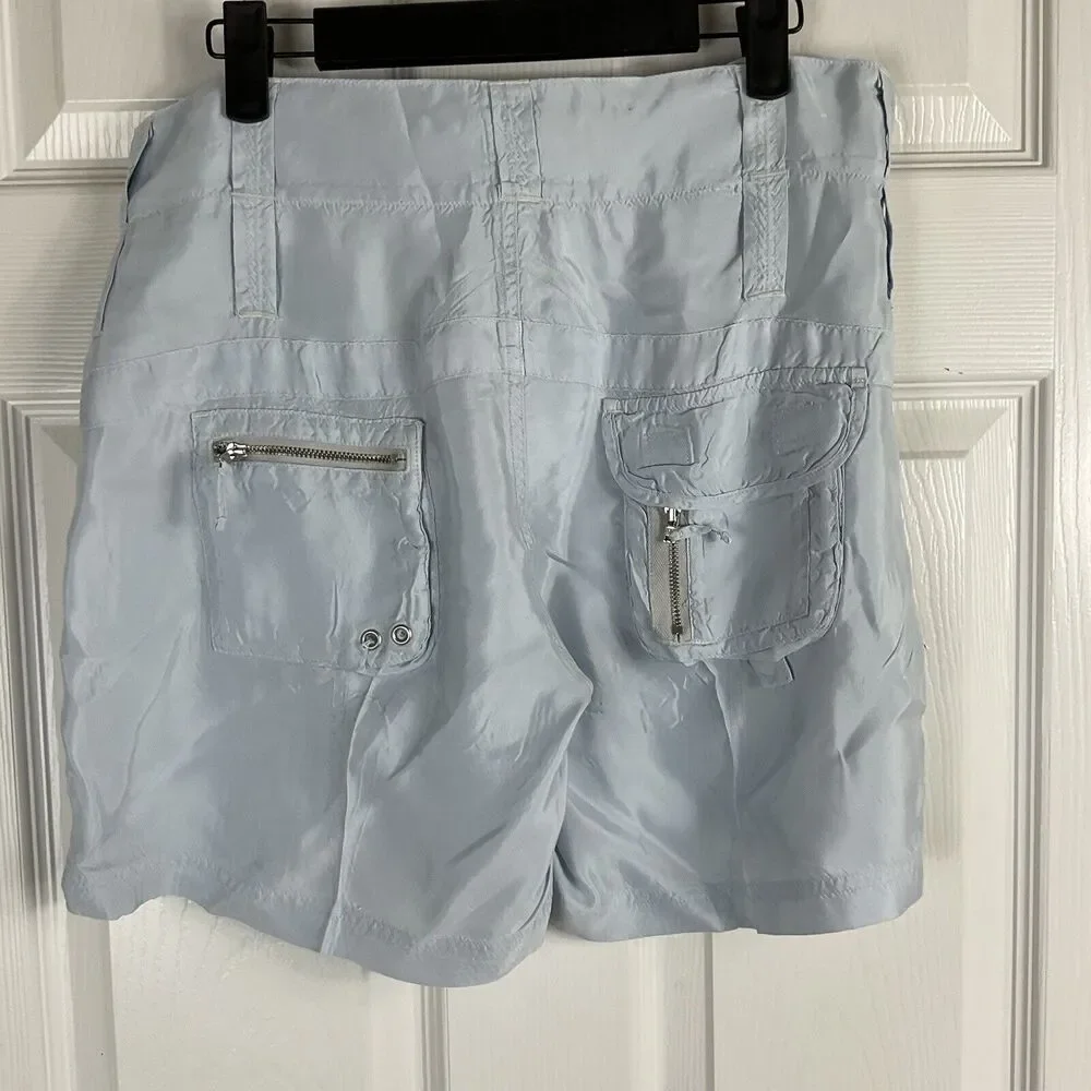 Johnny Was Sz 4 Light Blue Cupra Rayon Cargo Shorts Summer Chic Pockets Boho T